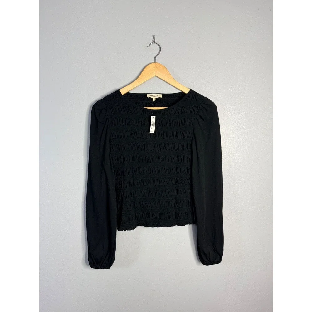 Madewell Smocked Boatneck Top Black XS NWT‎